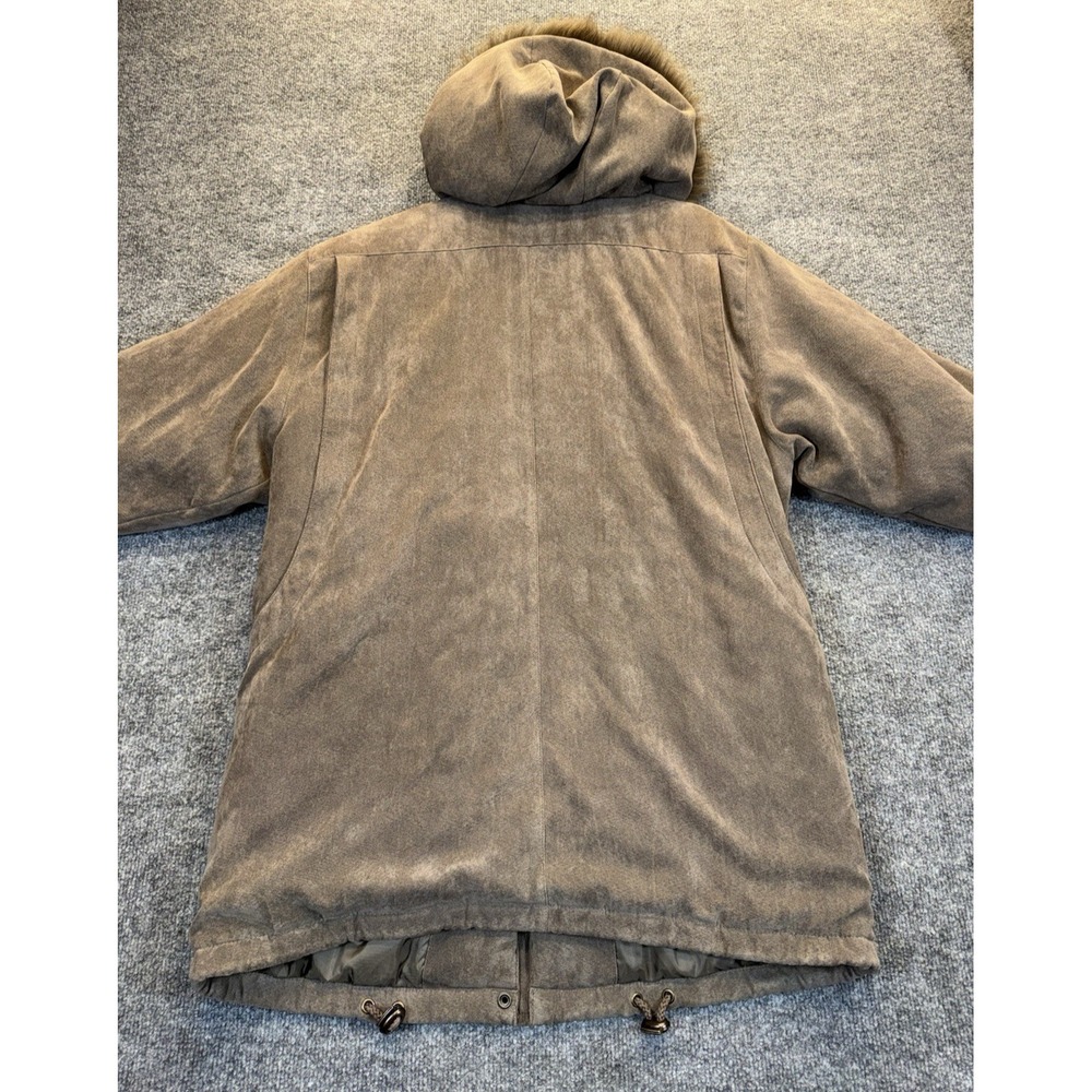 Worthington Brown Faux Suede Coat Women's Size Medium Fur Hood Parka - Picture 5 of 13